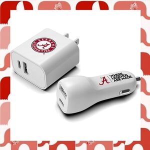 Alabama Crimson Tide NCAA Two-Port Car & Wall Charger Set - Brand New & Unopened